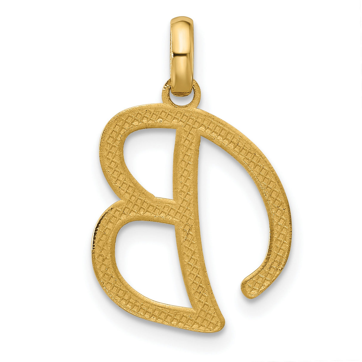 14k Yellow Gold Initial B Pendant, Polished Script Letter Charm for Women
