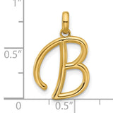 14k Yellow Gold Initial B Pendant, Polished Script Letter Charm for Women