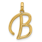 14k Yellow Gold Initial B Pendant, Polished Script Letter Charm for Women