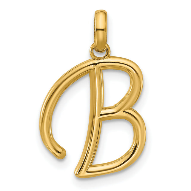 14k Yellow Gold Initial B Pendant, Polished Script Letter Charm for Women