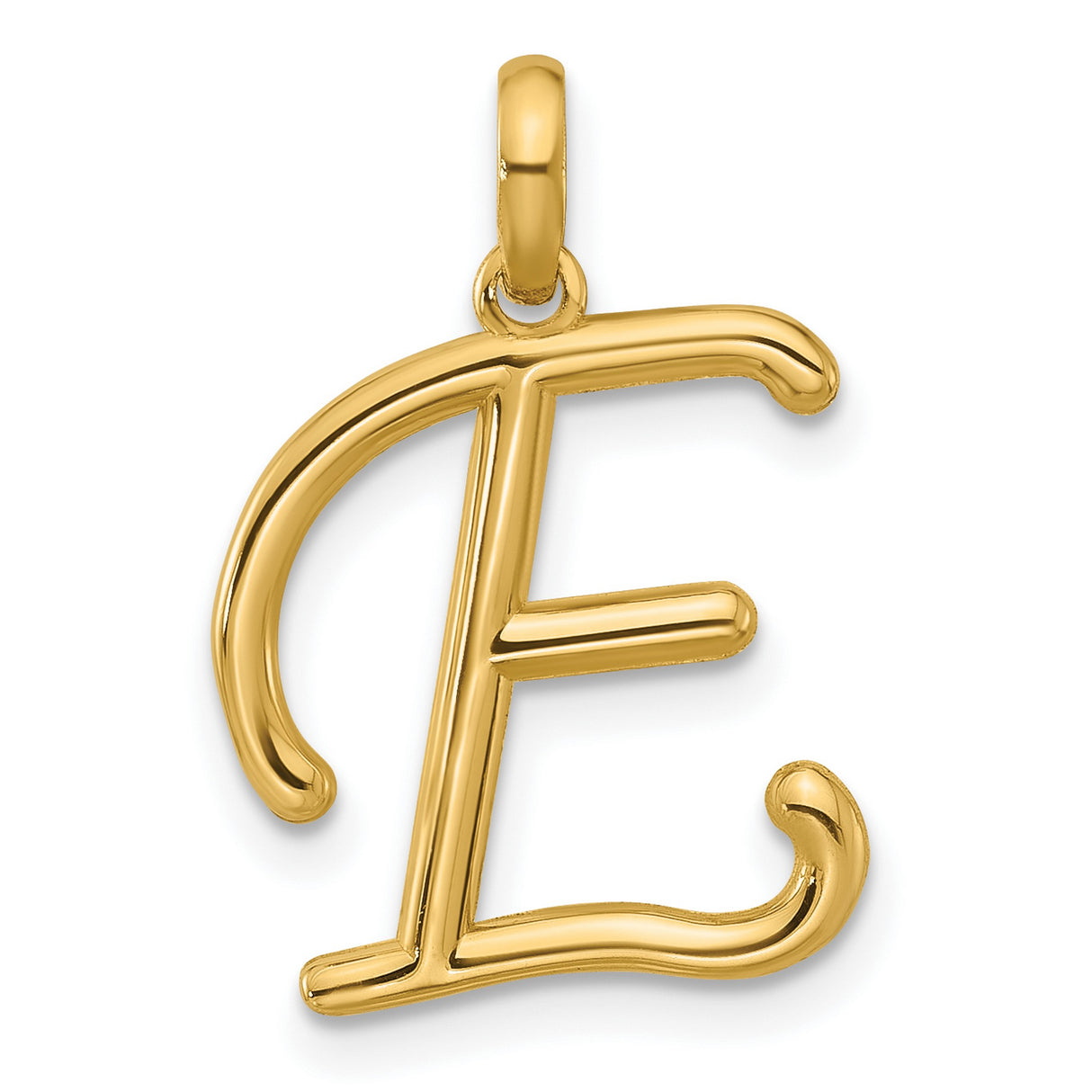 14k Yellow Gold Script Letter E Pendant, Cursive Initial Charm for Women
