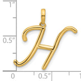 14k Yellow Gold Initial H Pendant, Polished Script Letter Charm for Women