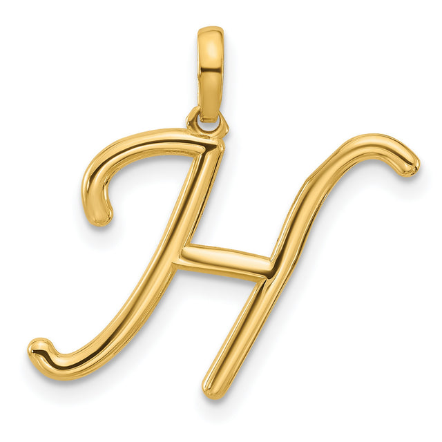 14k Yellow Gold Initial H Pendant, Polished Script Letter Charm for Women