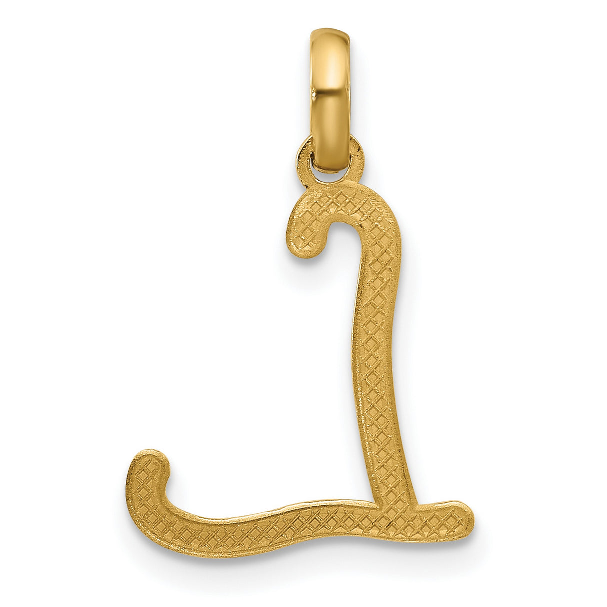 14k Yellow Gold Letter L Pendant, Cursive Initial Charm with Polished Script Design