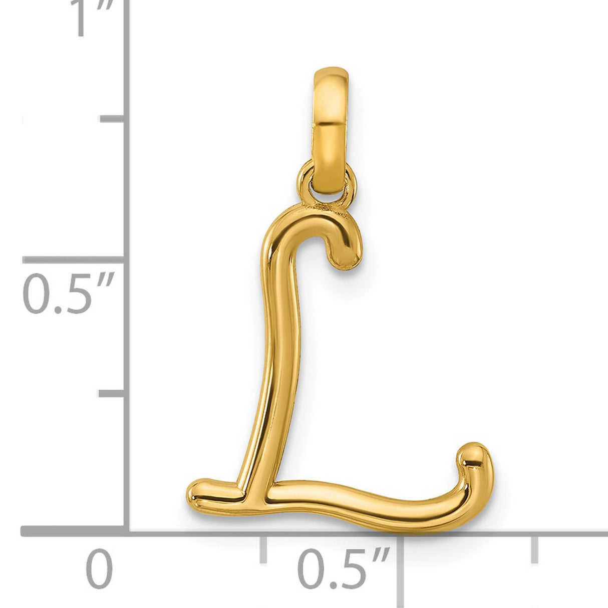 14k Yellow Gold Letter L Pendant, Cursive Initial Charm with Polished Script Design