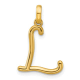 14k Yellow Gold Letter L Pendant, Cursive Initial Charm with Polished Script Design