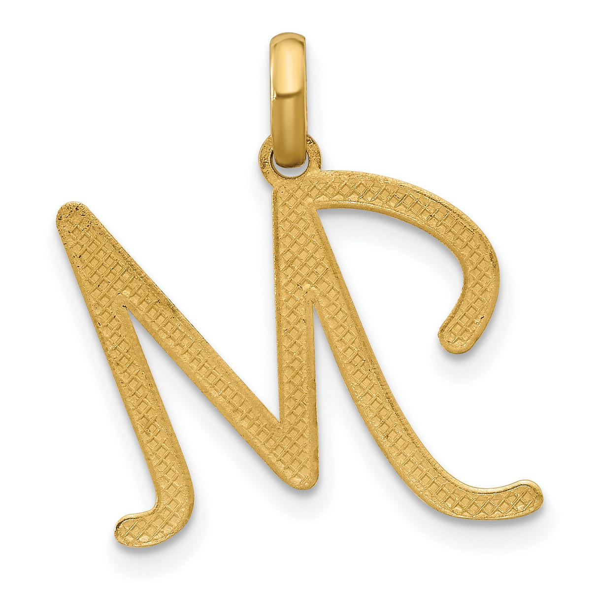 14k Yellow Gold Script Letter M Pendant, Polished Cursive Initial Charm for Women
