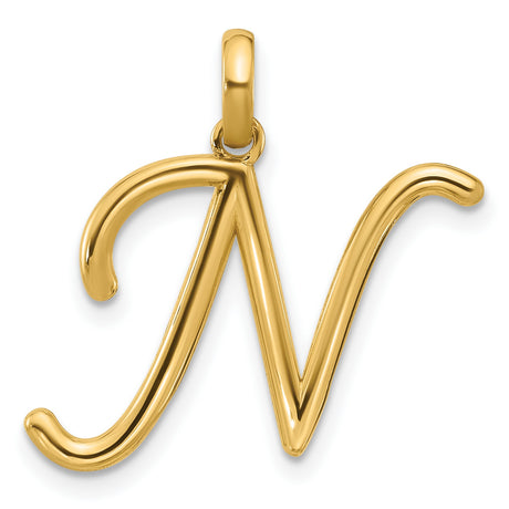 14k Yellow Gold Initial N Pendant, Script Letter Charm, Dainty Monogram Jewelry for Women