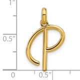 14k Yellow Gold Script Initial Pendant, Polished Letter P Charm, Dainty Monogram Jewelry for Women