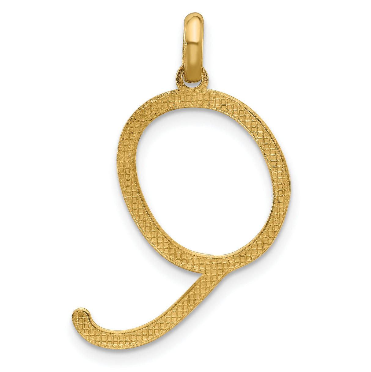 14k Yellow Gold Script Letter Q Pendant, Polished Initial Charm, Minimalist Monogram Jewelry