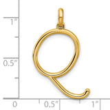 14k Yellow Gold Script Letter Q Pendant, Polished Initial Charm, Minimalist Monogram Jewelry