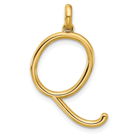 14k Yellow Gold Script Letter Q Pendant, Polished Initial Charm, Minimalist Monogram Jewelry