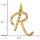14k Yellow Gold Script Letter R Pendant, Cursive Initial Charm for Women