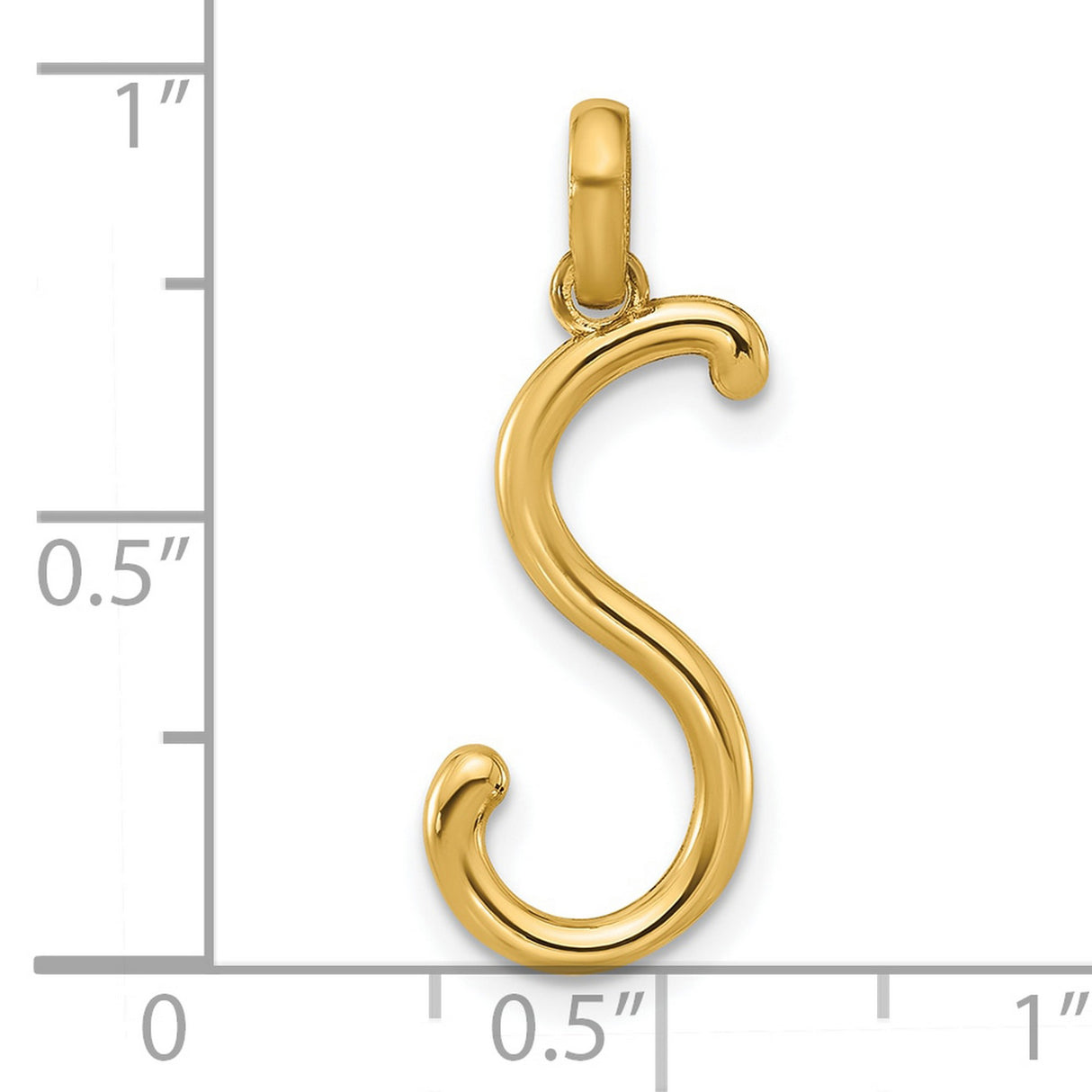 14k Yellow Gold Letter S Pendant, Polished Script Initial Charm for Women or Unisex Wear
