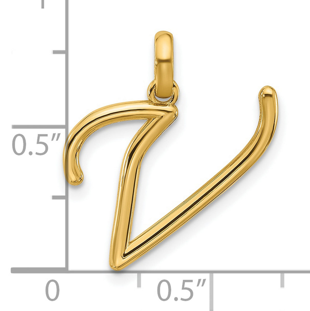 14k Yellow Gold Letter V Pendant, Polished Script Initial Charm, Dainty Monogram Jewelry