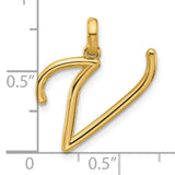 14k Yellow Gold Letter V Pendant, Polished Script Initial Charm, Dainty Monogram Jewelry