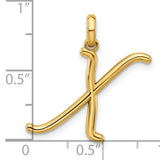 14k Yellow Gold Script Initial K Pendant, Polished Cursive Letter Charm for Women