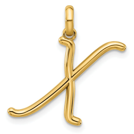 14k Yellow Gold Script Initial K Pendant, Polished Cursive Letter Charm for Women