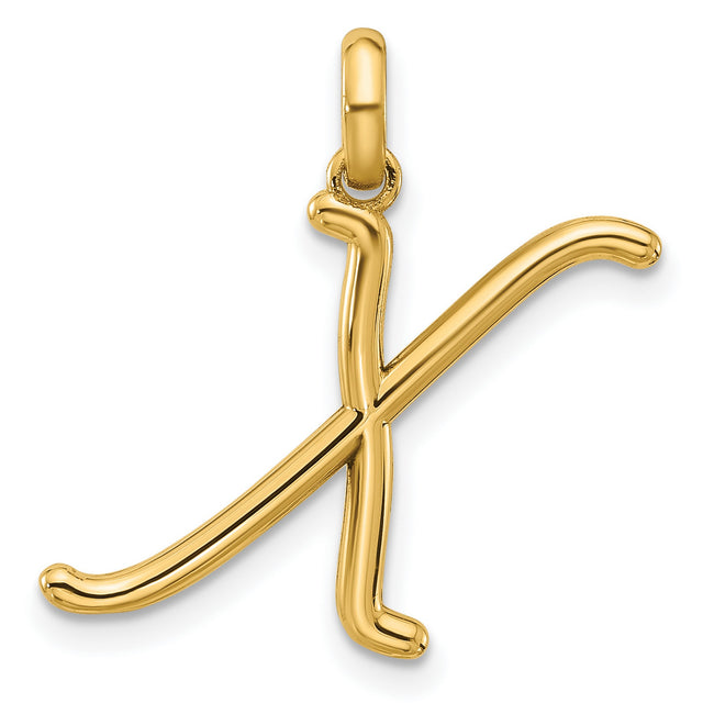 14k Yellow Gold Script Initial K Pendant, Polished Cursive Letter Charm for Women
