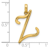 14k Yellow Gold Script Initial Z Pendant, Polished Letter Charm for Women
