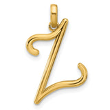 14k Yellow Gold Script Initial Z Pendant, Polished Letter Charm for Women