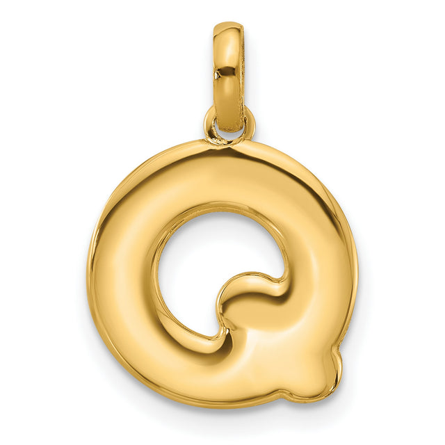 Fancy Letter Q Charm Pendant in Real 14k Yellow Gold