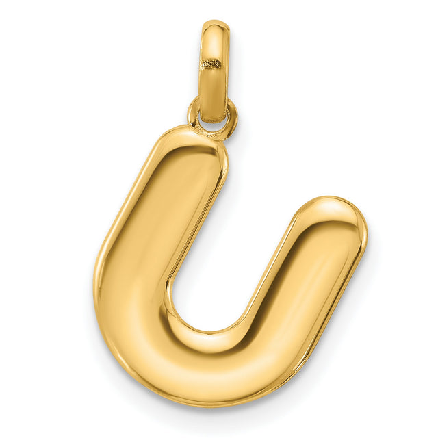 Fancy Letter U Charm Pendant in Real 14k Yellow Gold