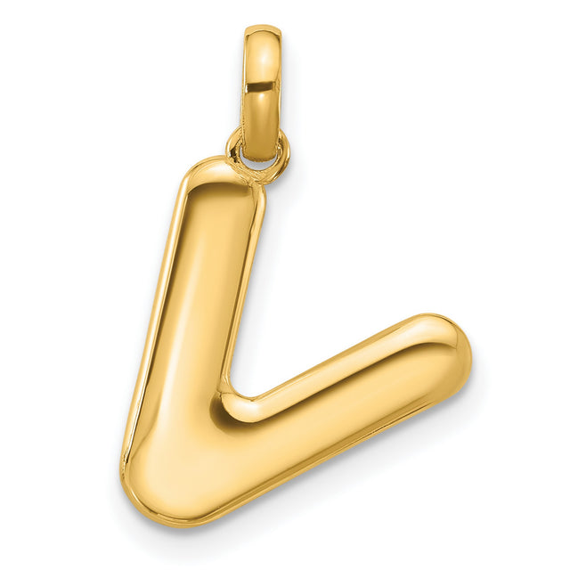Fancy Letter V Charm Pendant in Real 14k Yellow Gold