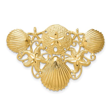 14k Yellow Gold Pendant with Sand Dollar, Starfish, and Scallop Shell Motifs, Nautical Theme