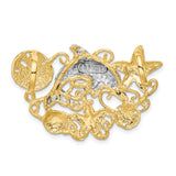 14k Two-Tone Gold Pendant with Dolphin, Starfish, Sand Dollar, and Seashell Ocean Theme