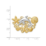 14k Two-Tone Gold Pendant with Dolphin, Starfish, Sand Dollar, and Seashell Ocean Theme
