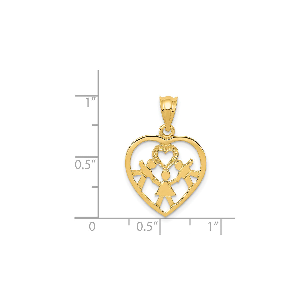 14k Yellow Gold Heart Pendant with Mother and Two Figures, Family Unity Charm