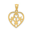 14k Yellow Gold Heart Pendant with Mother and Two Figures, Family Unity Charm