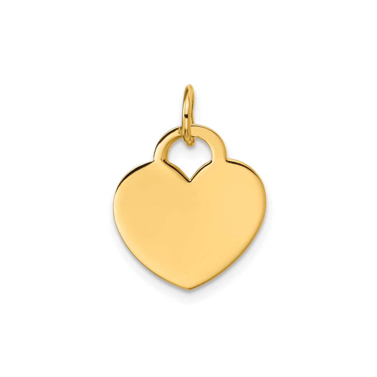 14k Yellow Gold Heart Pendant, Polished Engravable Disc Charm, Minimalist Love Symbol for Women