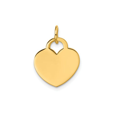 14k Yellow Gold Heart Pendant, Polished Engravable Disc Charm, Minimalist Love Symbol for Women