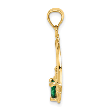 14k Yellow Gold Claddagh Pendant with Cubic Zirconia, Irish Love Loyalty Friendship Symbol