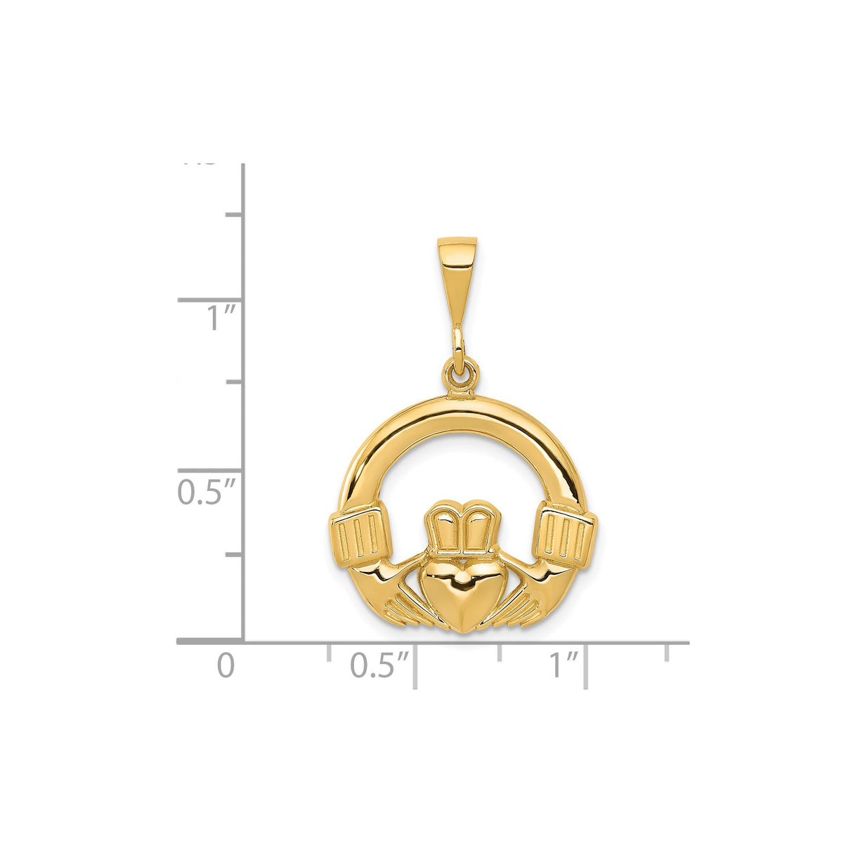 14k Yellow Gold Claddagh Pendant with Crowned Heart and Hands, Celtic Irish Symbol of Love and Loyalty