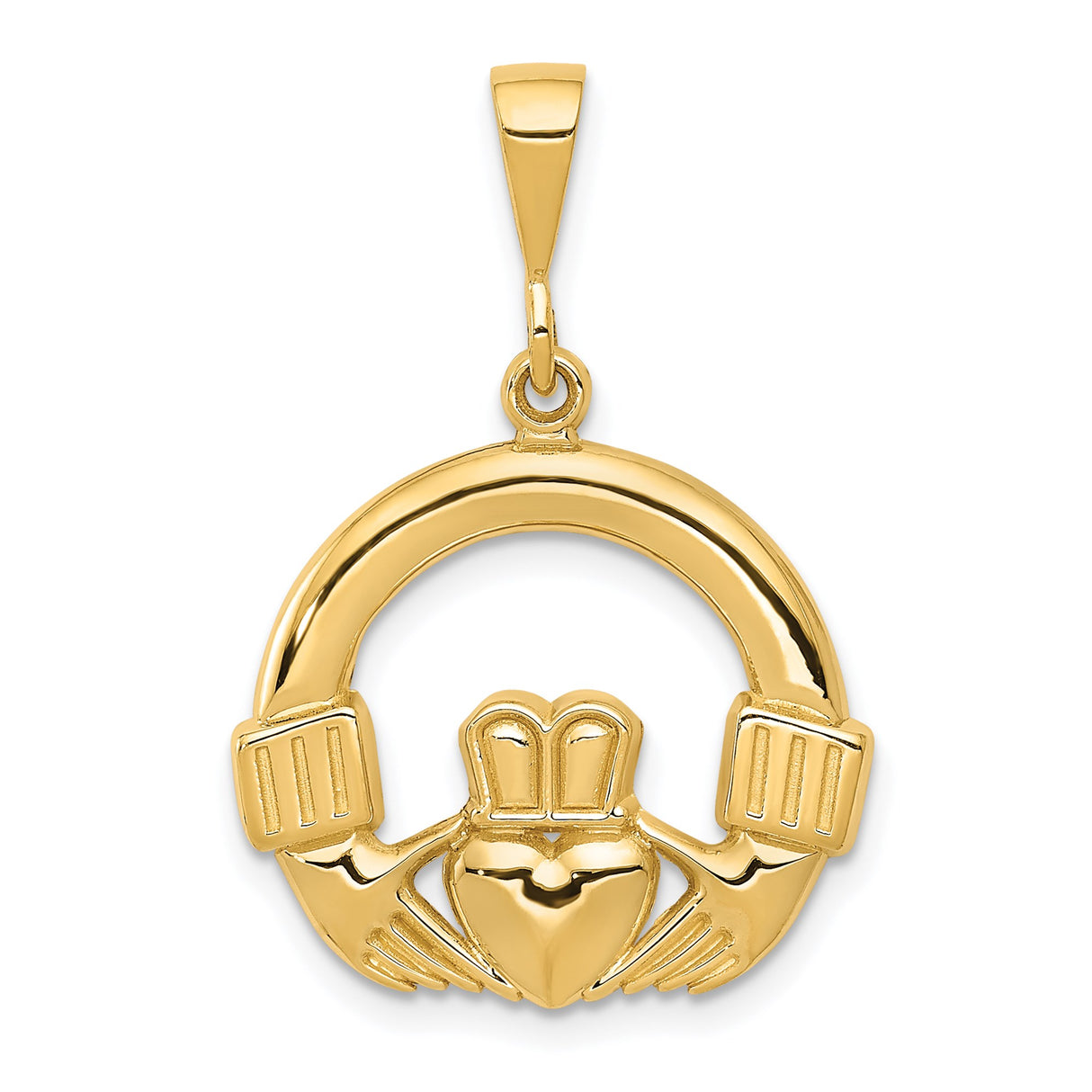 14k Yellow Gold Claddagh Pendant with Crowned Heart and Hands, Celtic Irish Symbol of Love and Loyalty