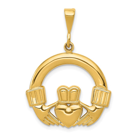 14k Yellow Gold Claddagh Pendant with Crowned Heart and Hands, Irish Celtic Symbol of Love and Loyalty