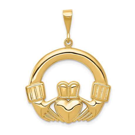 14k Yellow Gold Claddagh Pendant with Heart, Hands, Crown Symbol, Irish Celtic Heritage Jewelry