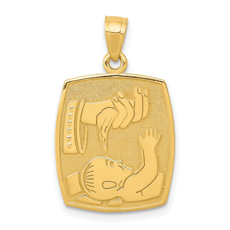 Hand Dripping Baptism Water Childs Head Baptism Charm Pendant in Real 14k Yellow Gold