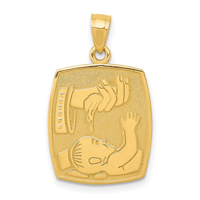 Hand Dripping Baptism Water Childs Head Baptism Charm Pendant in Real 14k Yellow Gold