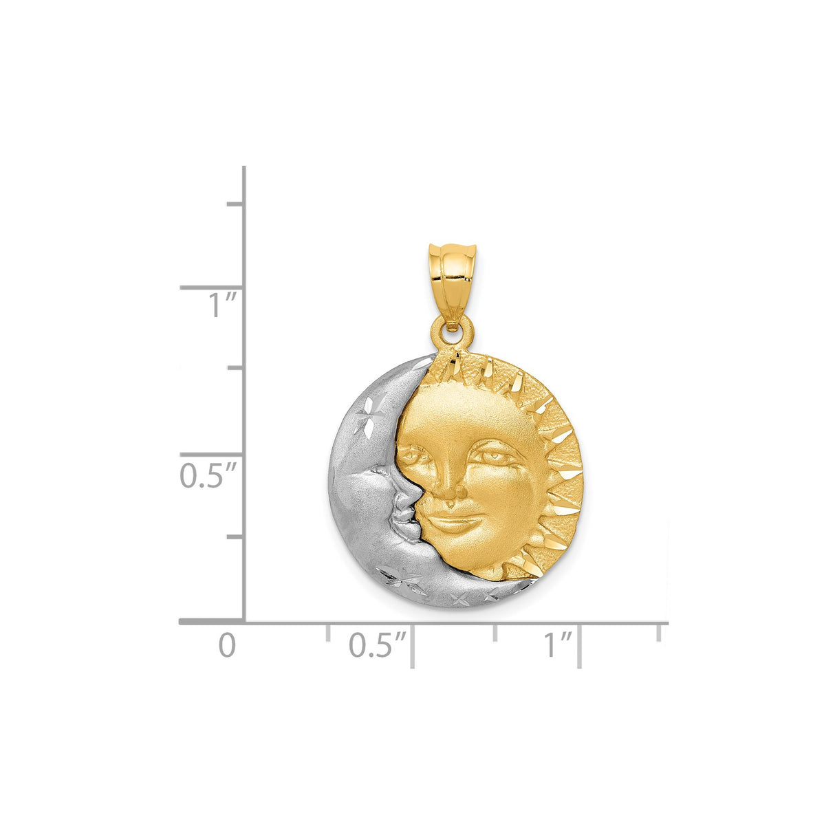 14k Yellow and White Gold Sun and Moon Face Pendant, Two-Tone Celestial Charm, Yin Yang Design