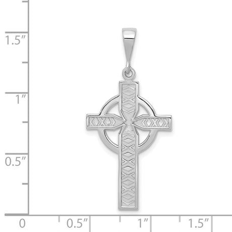 14k White Gold Celtic Iona Cross Pendant with Flat Back and Beveled Edges