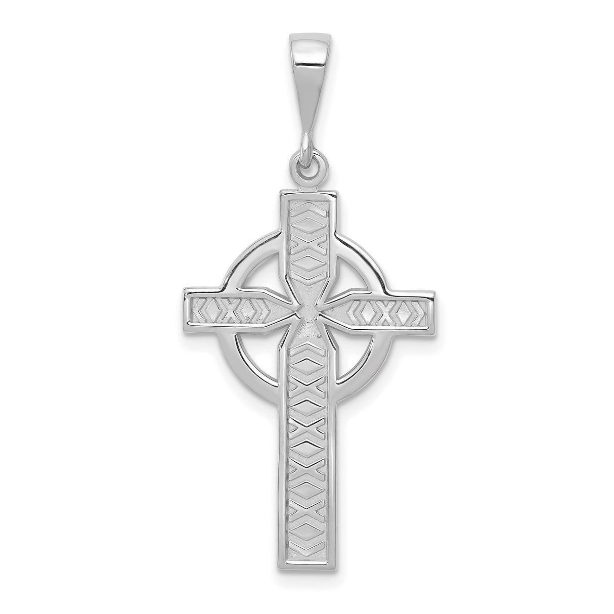 14k White Gold Celtic Iona Cross Pendant with Flat Back and Beveled Edges