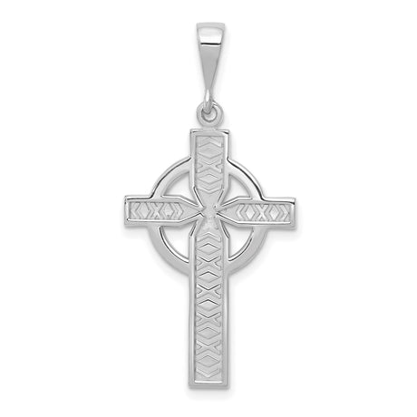 14k White Gold Celtic Iona Cross Pendant with Flat Back and Beveled Edges