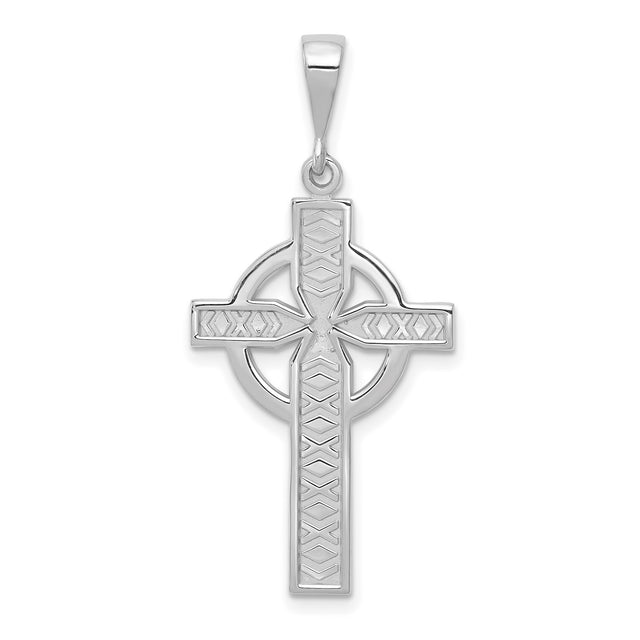 14k White Gold Celtic Iona Cross Pendant with Flat Back and Beveled Edges