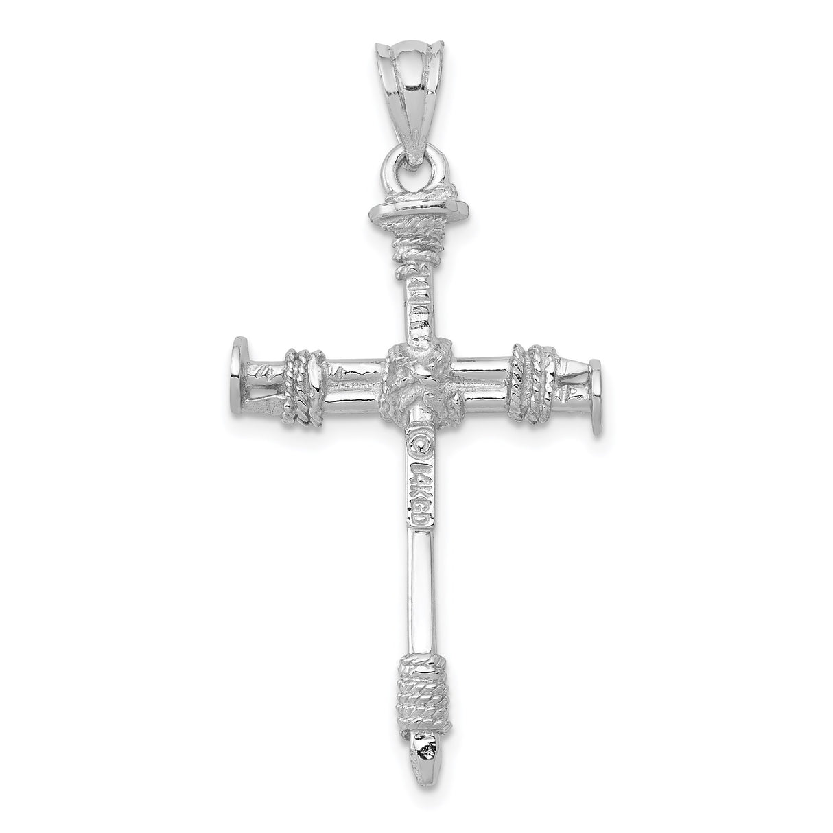 14k White Gold Cross Pendant with Diamond-Cut and Textured Nail Design, Latin Style Faith Jewelry