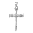 14k White Gold Cross Pendant with Diamond-Cut and Textured Nail Design, Latin Style Faith Jewelry