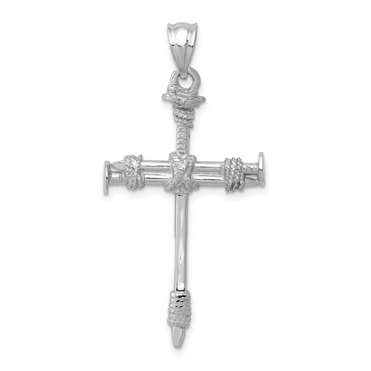 14k White Gold Cross Pendant with Diamond-Cut and Textured Nail Design, Latin Style Faith Jewelry